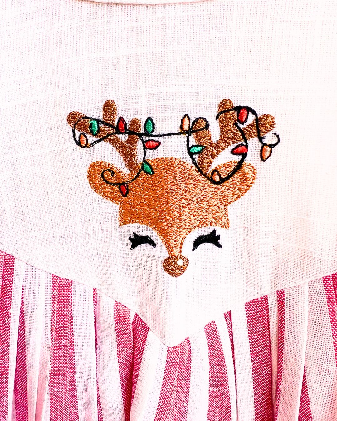 Girls Sleeveless Reindeer Embroidered Dress
