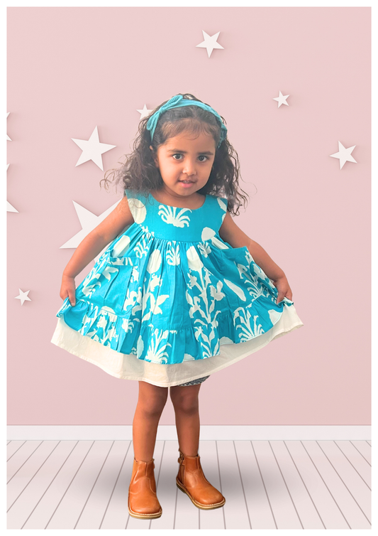 Girls Blue Sleeveless Layered Dress