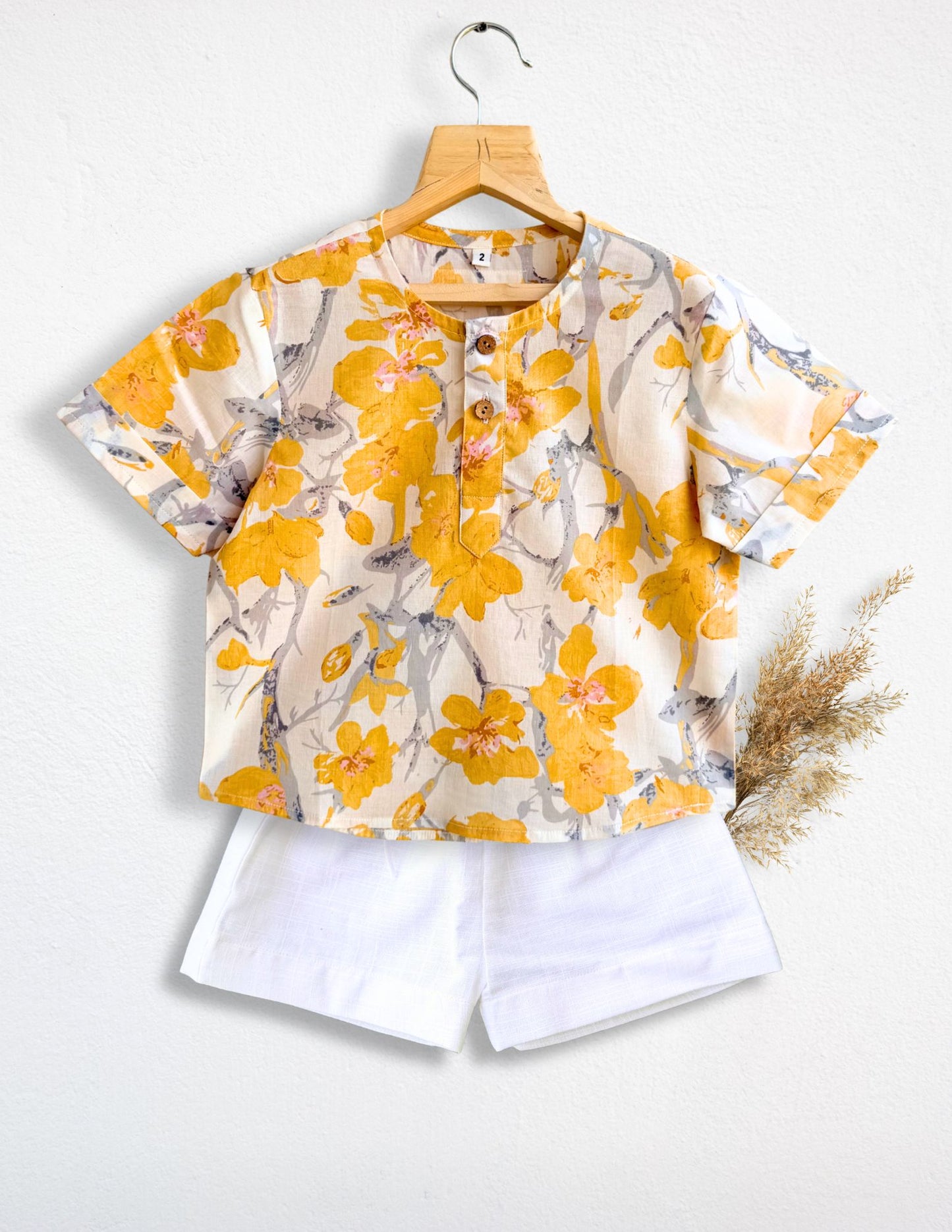 Boys yellow shirt shorts set