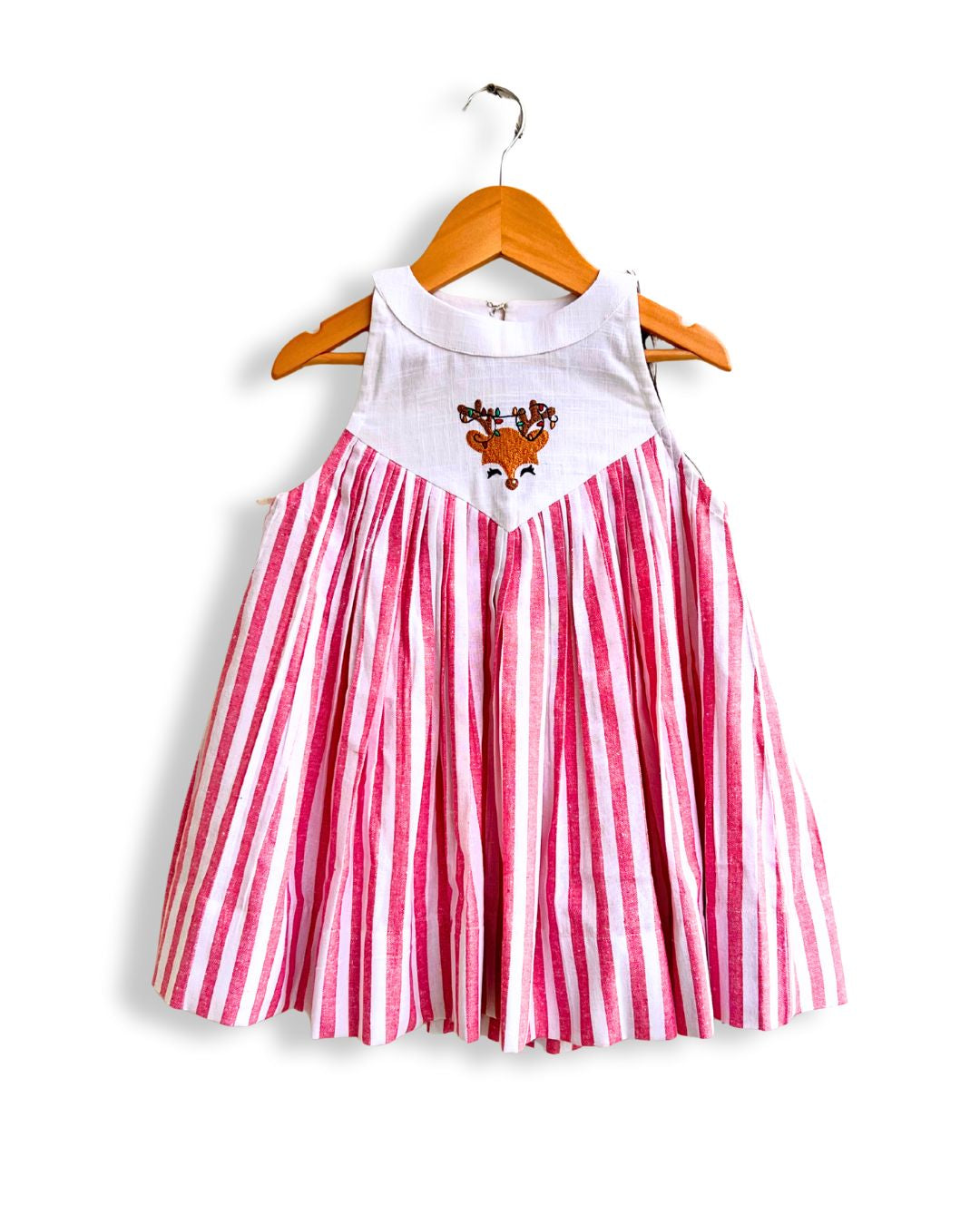 Girls Sleeveless Reindeer Embroidered Dress