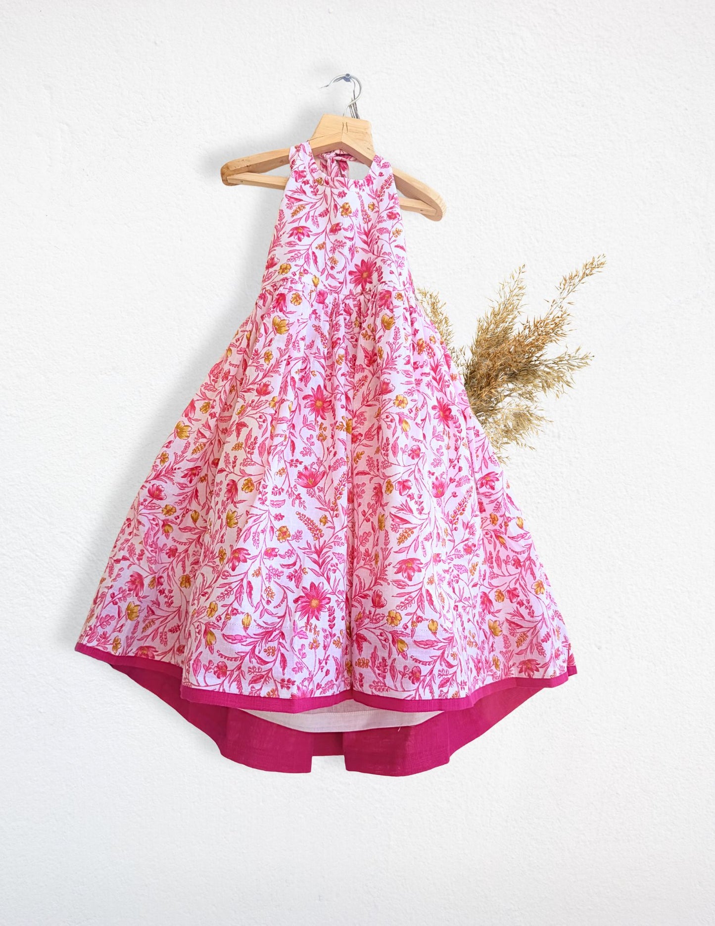 Girls pink floral backless midi dress