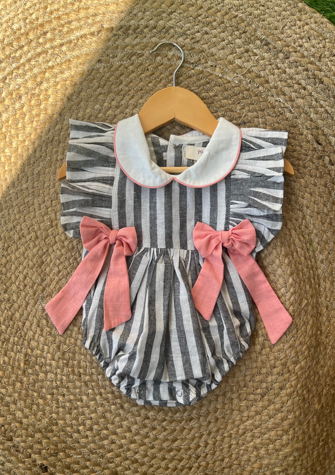 Baby Girl Frilled Black Striped Romper