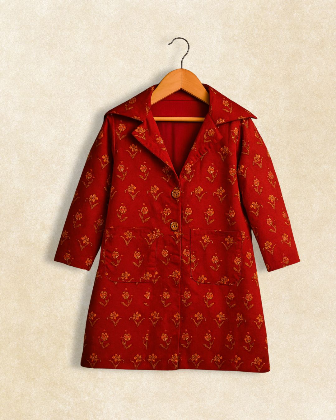 Girls Floral Maroon Trench Coat
