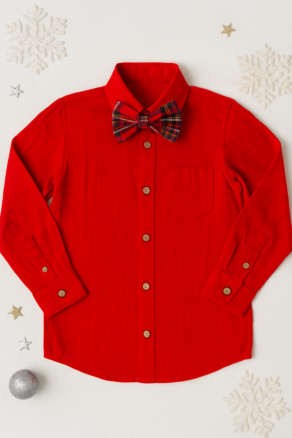 Boys Cotton Shirt With Checkered Bow-tie