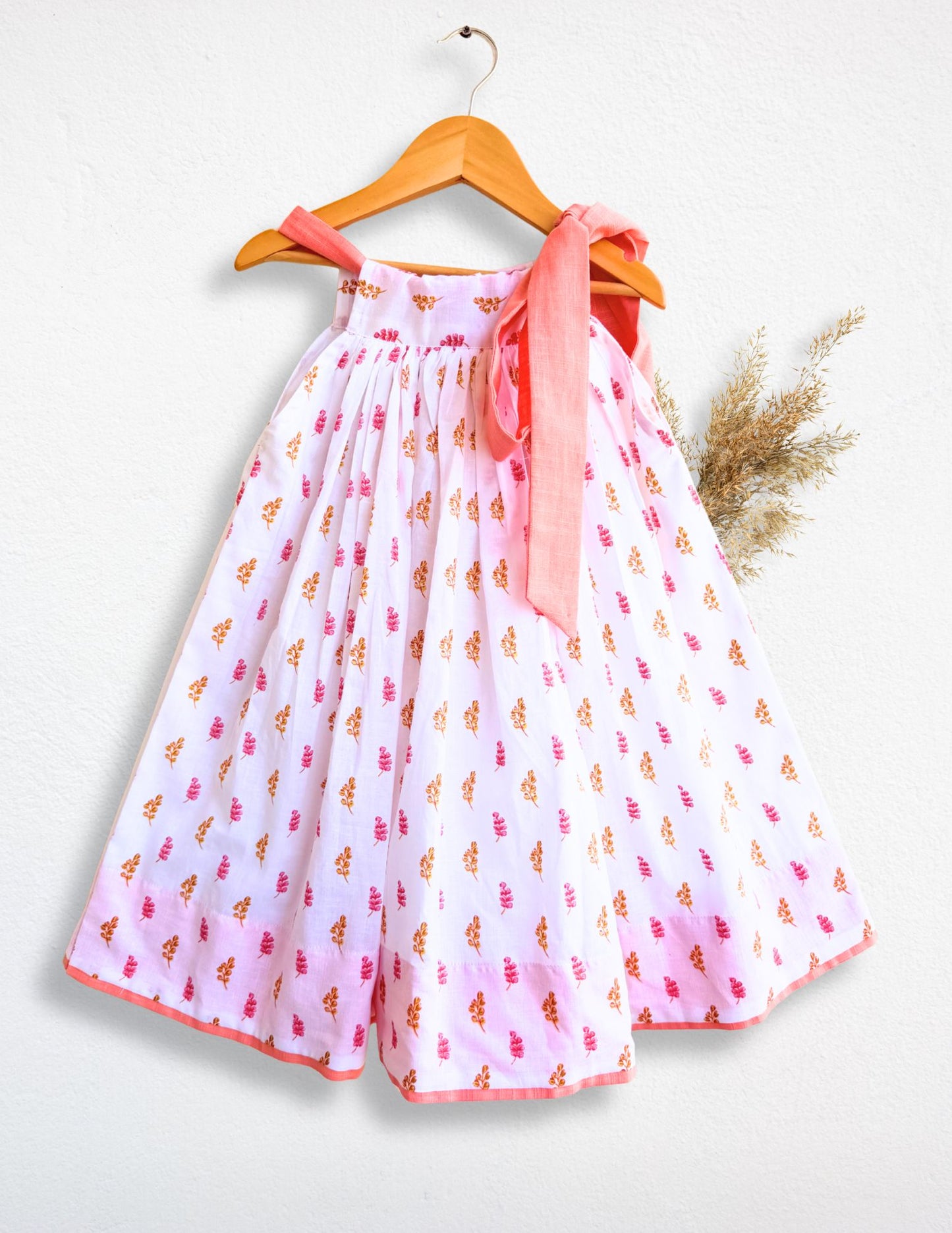 Girls_White_and_Peach_Knee_Length_Bow_Dress