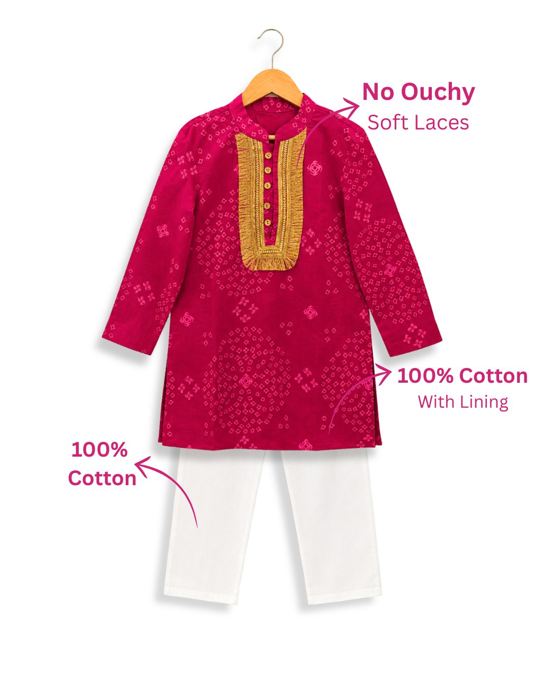 Boys Magenta Bandhani Kurta Set