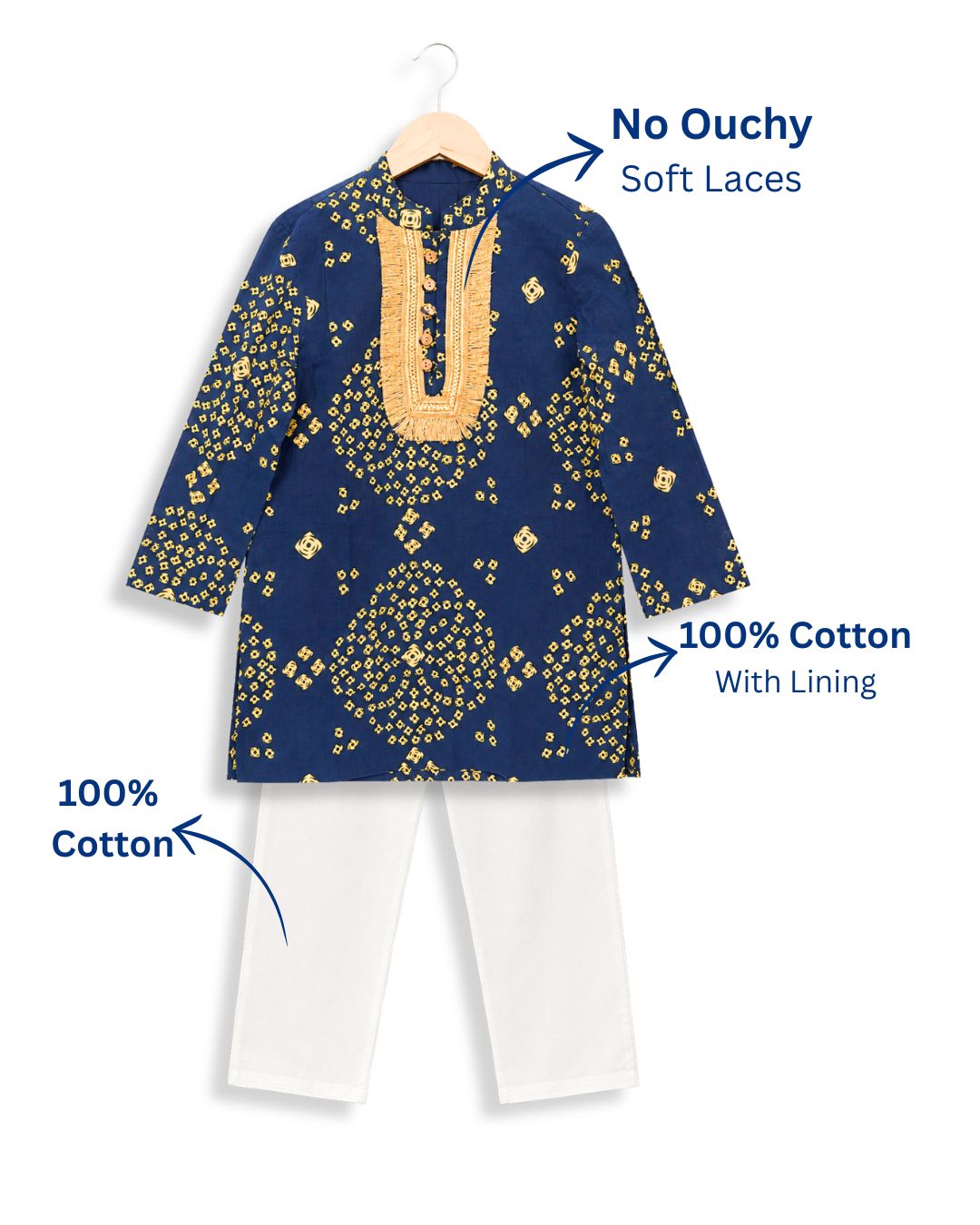 Boys Navy Bandhani Kurta Set