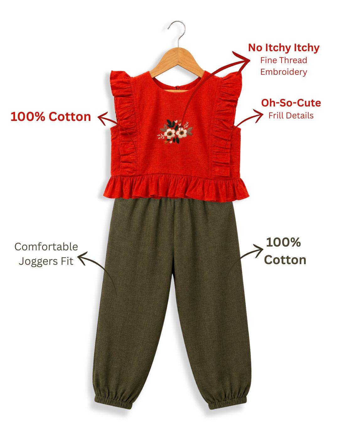 Girls Orange Flower Embroidered Coord Set