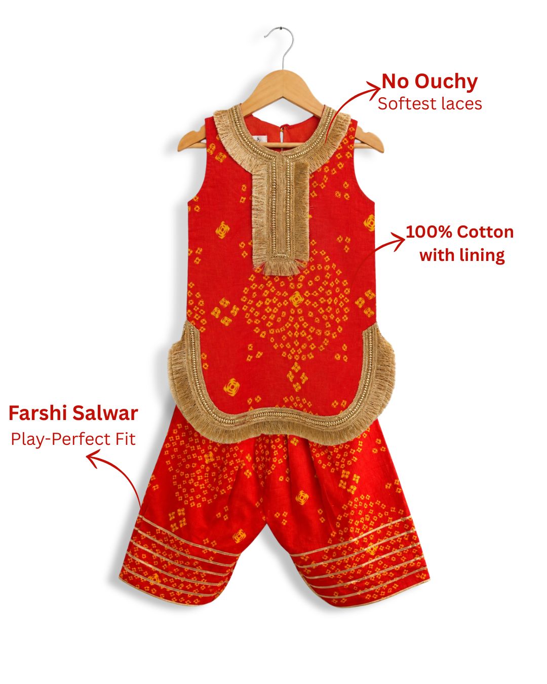 Girls Orange Bandhani Farshi Suit Set