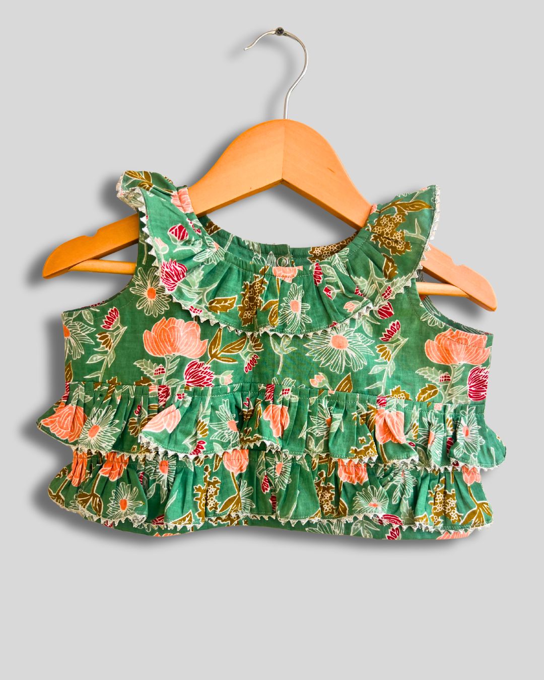 Minty Cotton Floral Lehenga Set With Head Scarf
