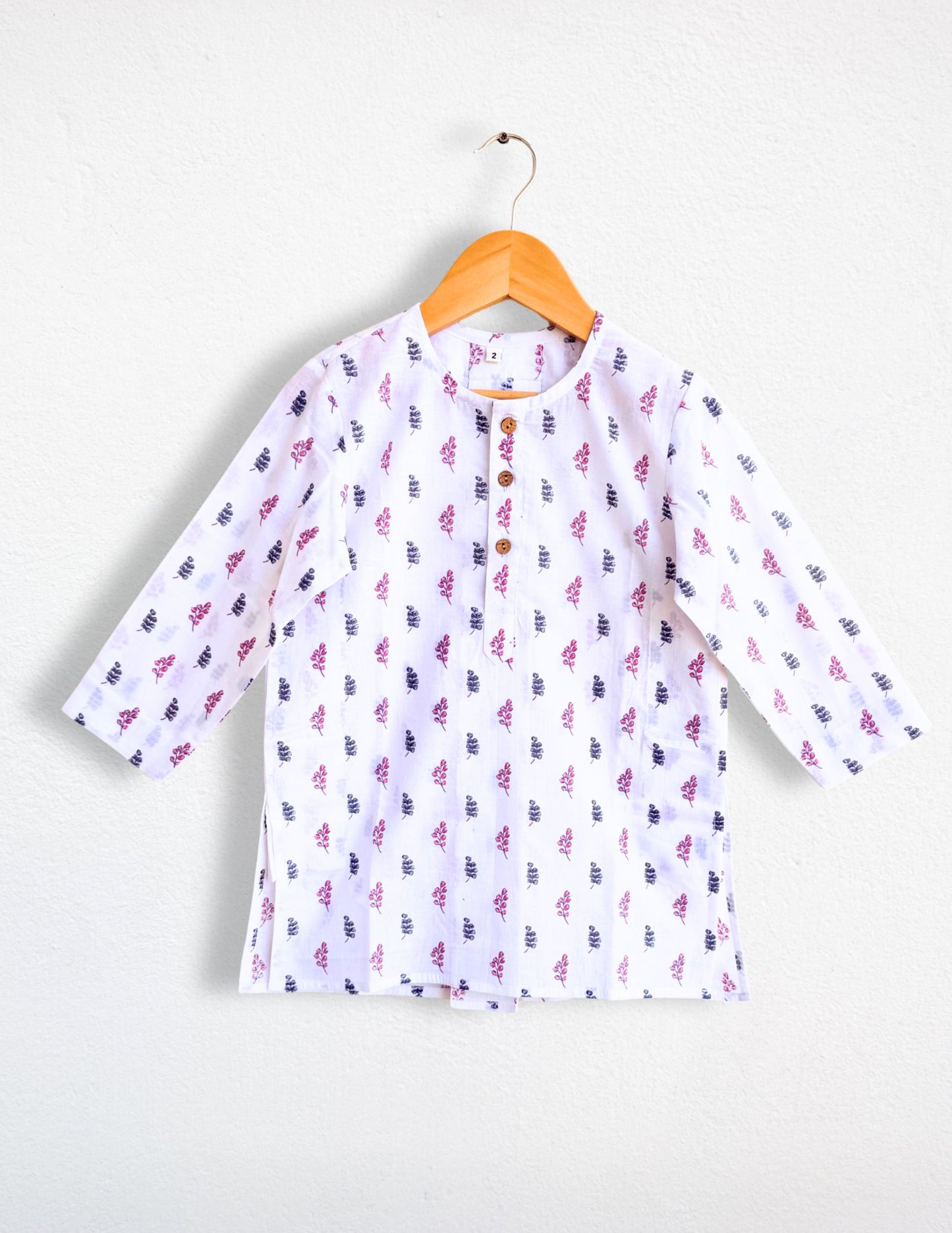 Boys White BluePinkButa Kurta Set