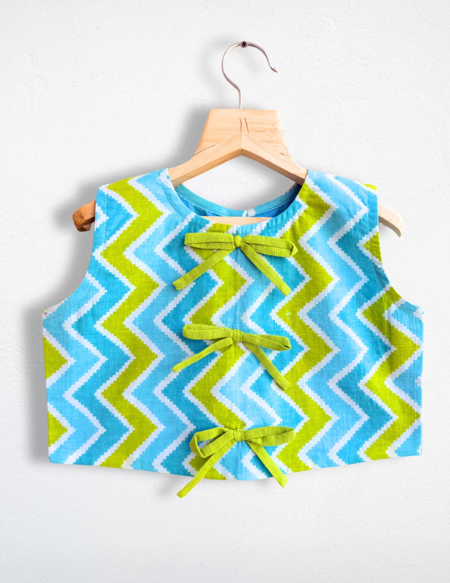 Girls Green Chevron Crop Top Set
