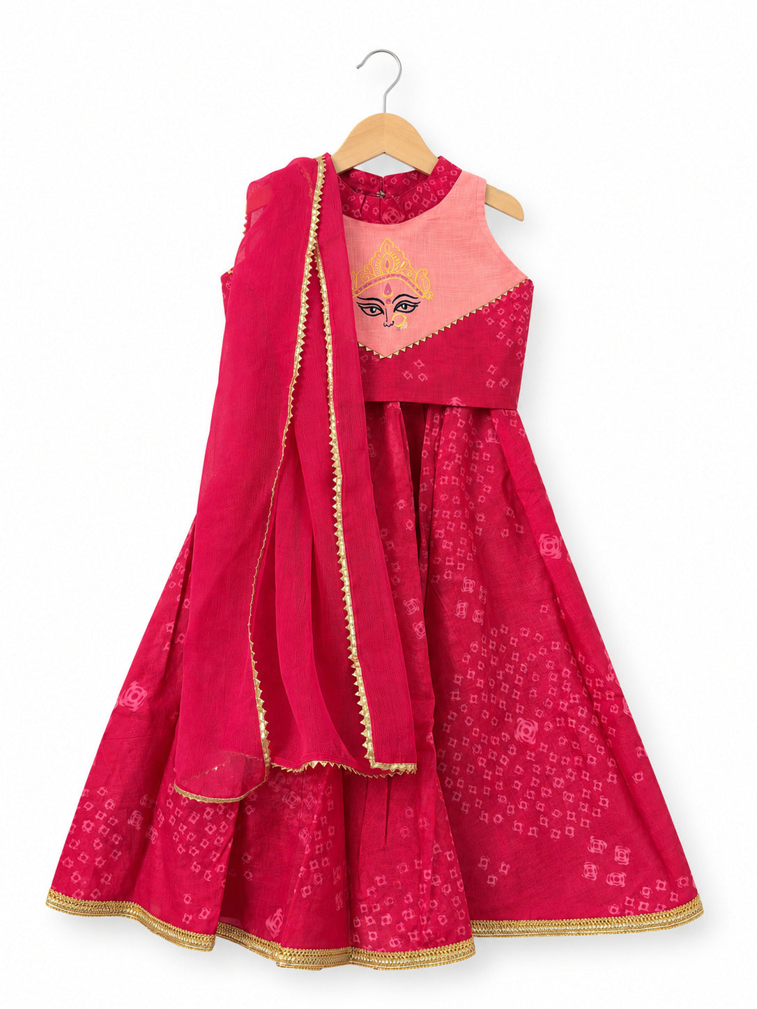 Ma Durga Lehenga Set – Magenta & Peach