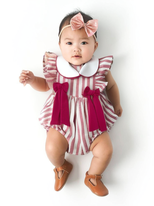 Baby Girl Frilled Pink Striped Romper