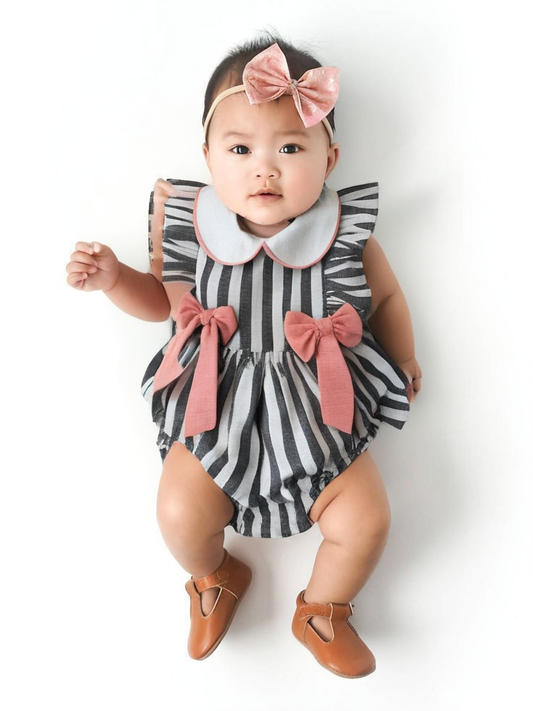 Baby Girl Frilled Black Striped Romper