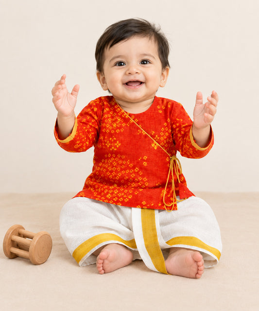 CHHOTA PANDIT ANGRAKHA DHOTI SET - ORANGE