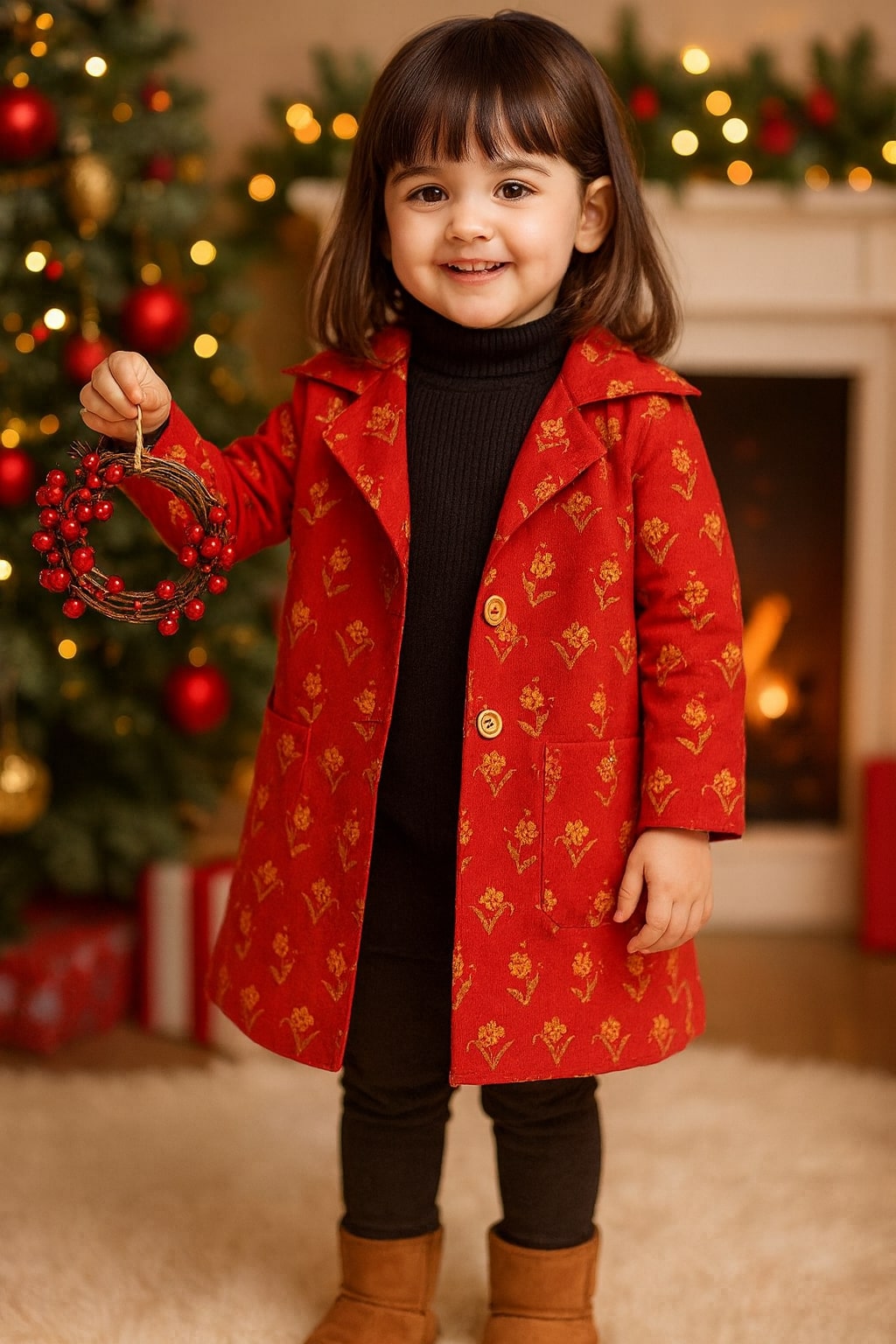 Girls Floral Maroon Trench Coat