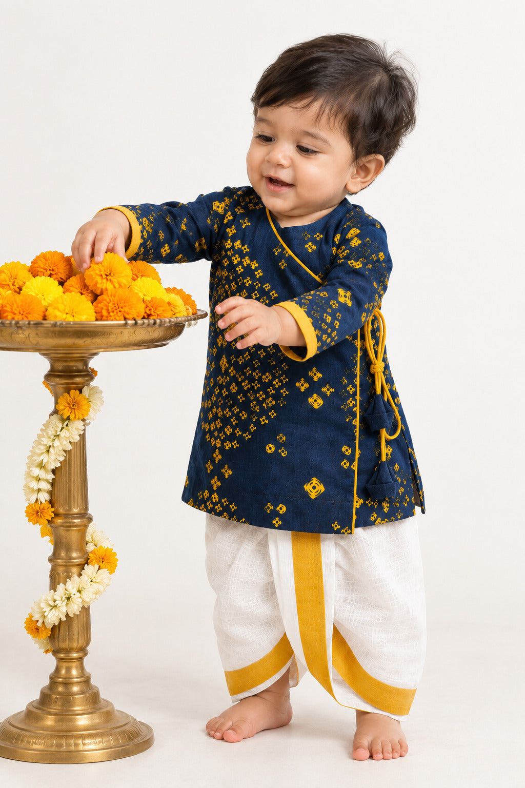 CHHOTA PANDIT ANGRAKHA DHOTI SET - NAVY BLUE