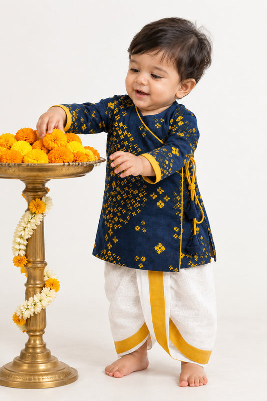 CHHOTA PANDIT ANGRAKHA DHOTI SET - NAVY BLUE