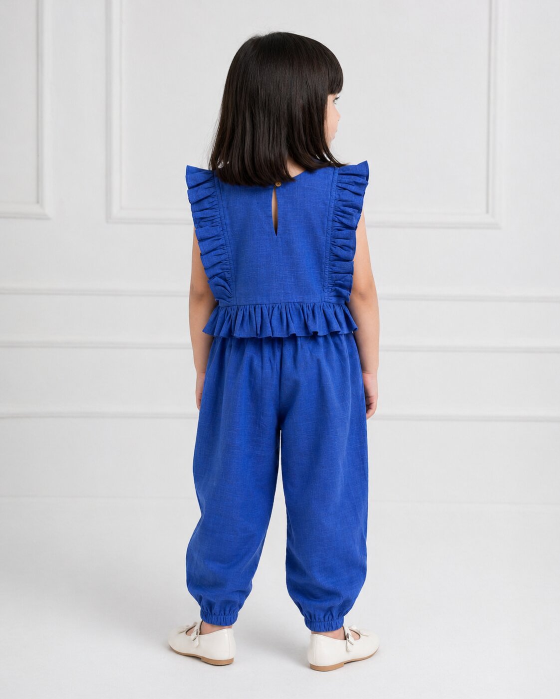 Girls Navy Swan Embroidered Coord Set