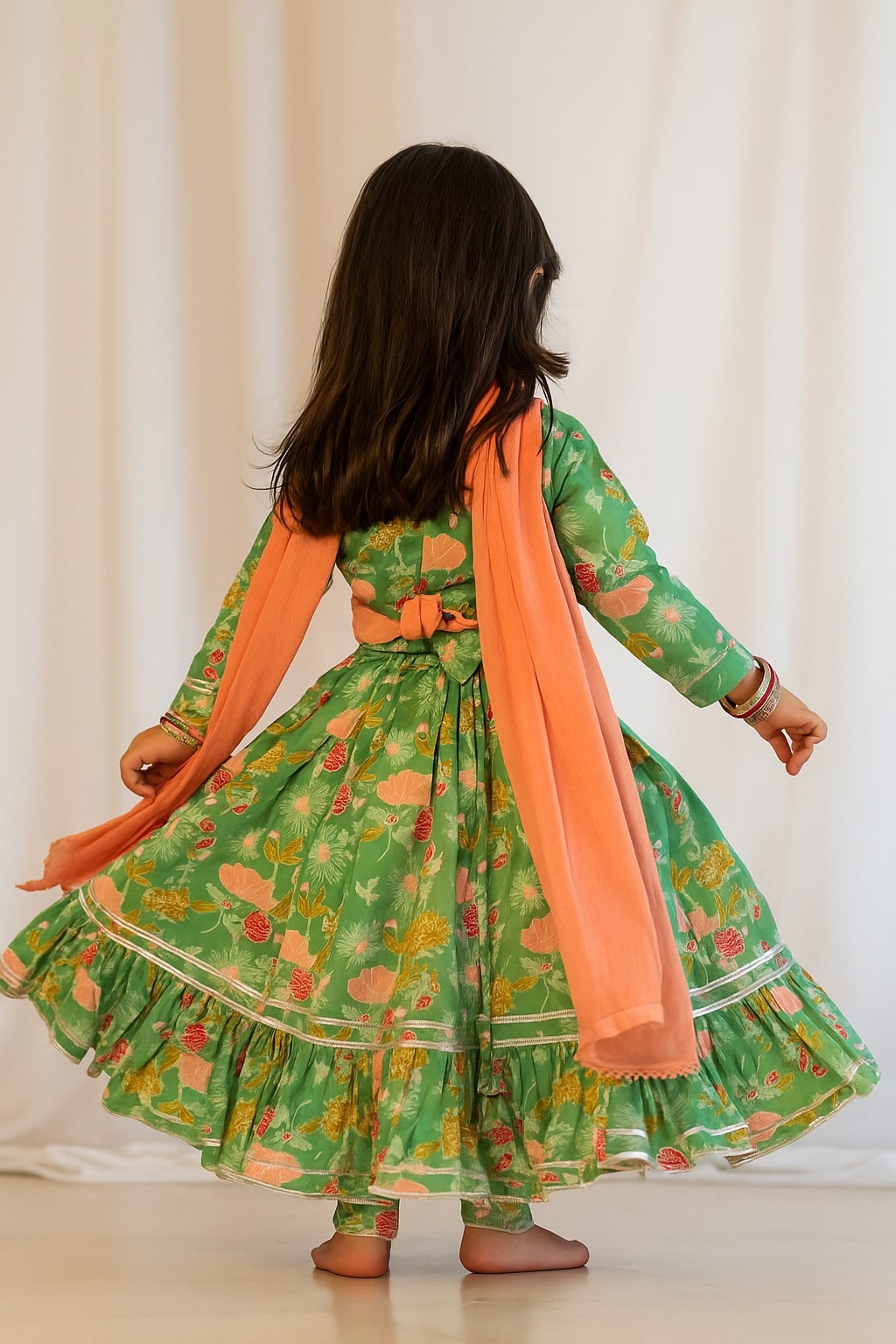 Minty Cotton Floral Lehenga Set With Dupatta