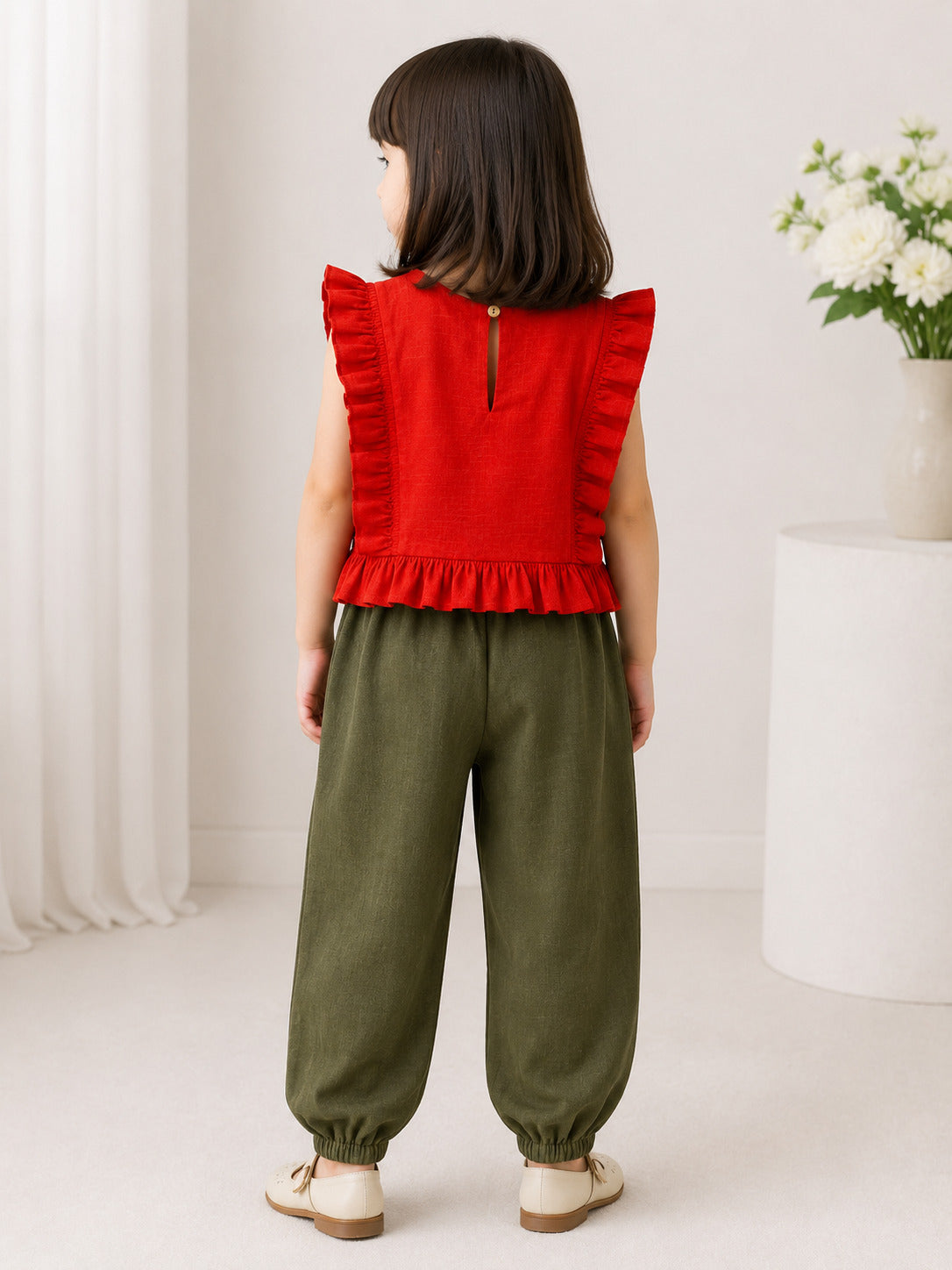 Girls Orange Flower Embroidered Coord Set