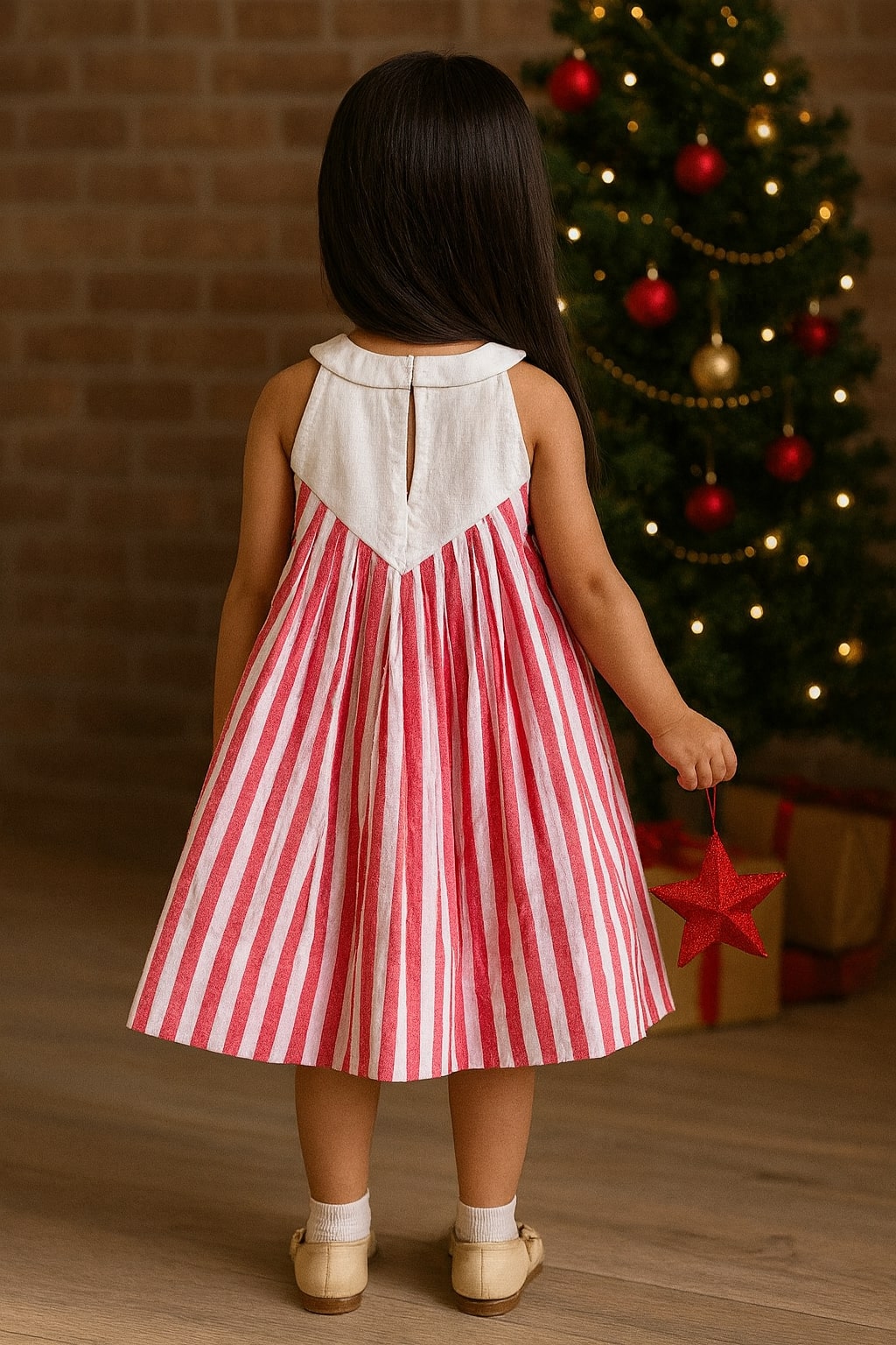 Girls Sleeveless Reindeer Embroidered Dress