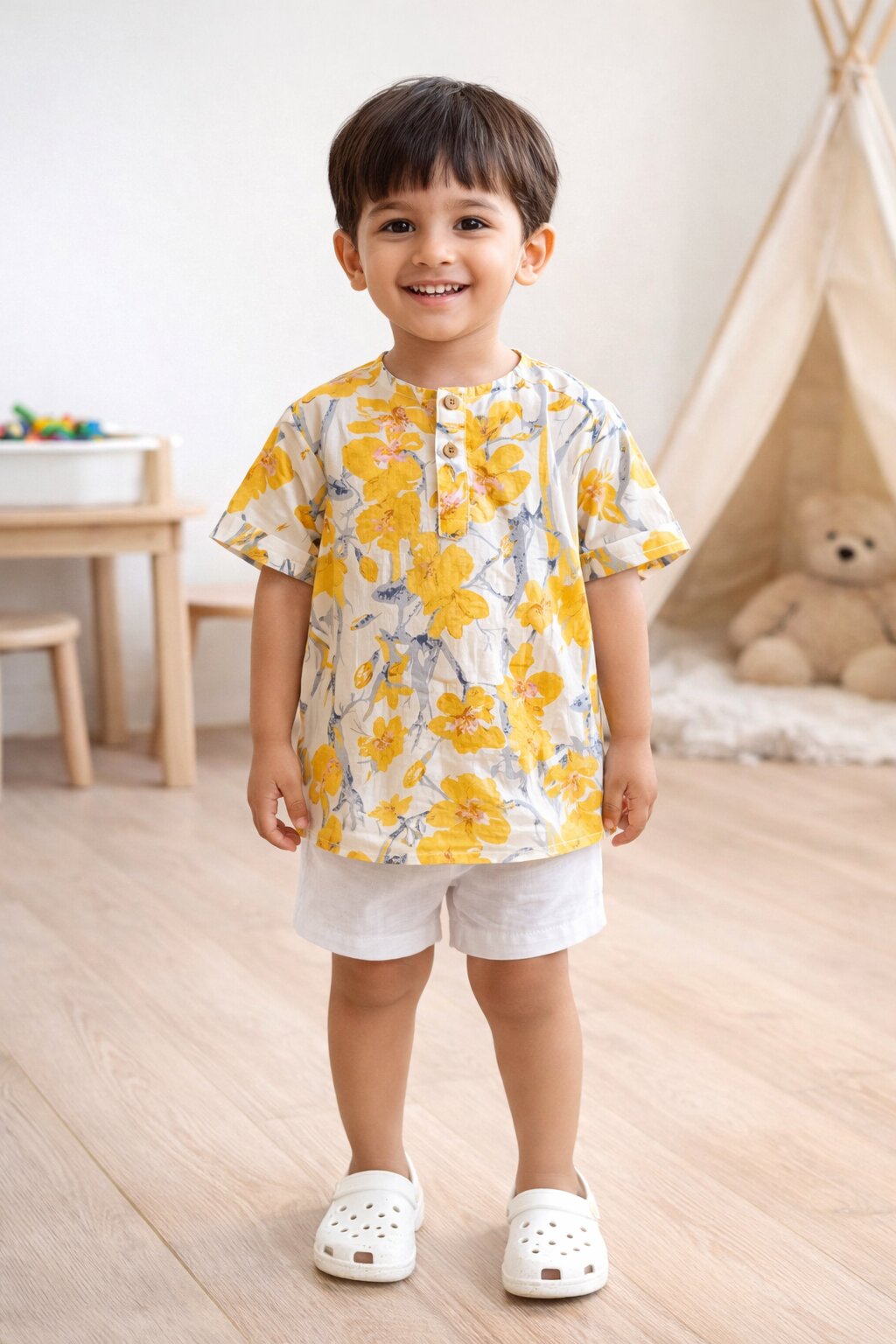 Boys yellow shirt shorts set