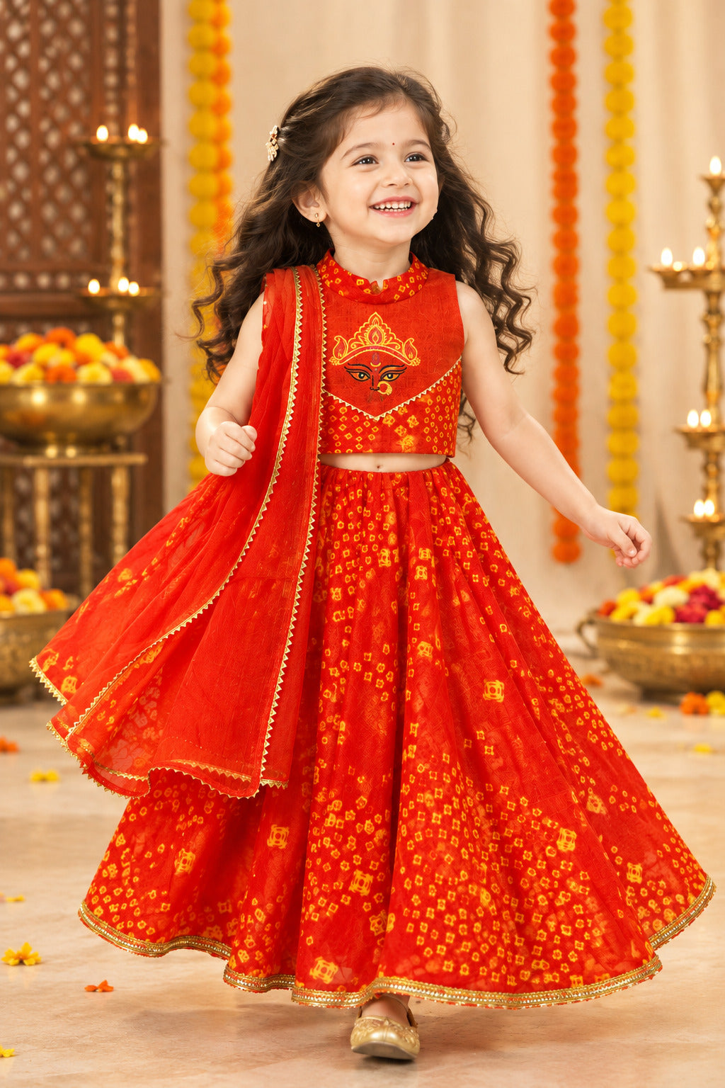 Ma Durga Lehenga Set – Orange