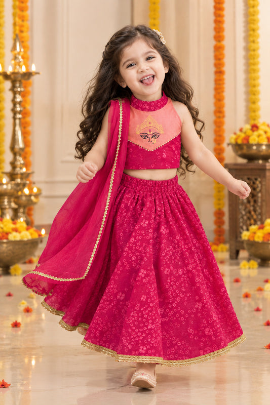 Ma Durga Lehenga Set – Magenta & Peach