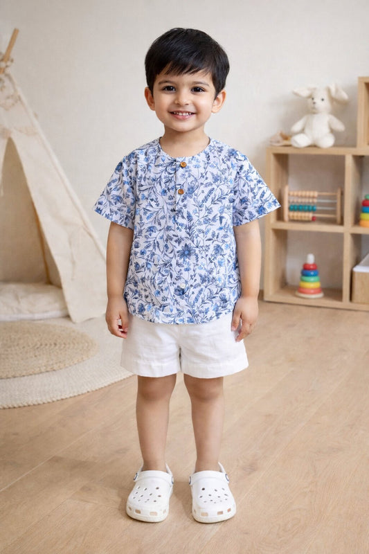 Boys blue shirt shorts set
