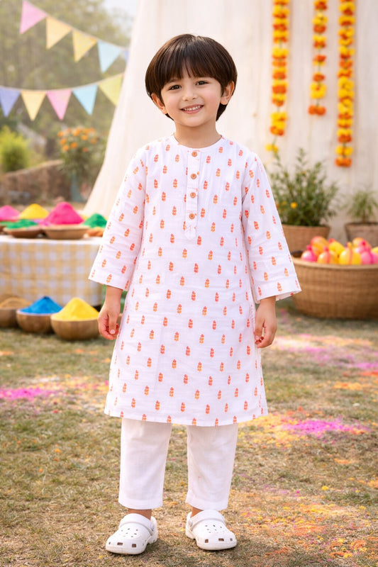 Boys_White_MustardPinkButa_Kurta_Set