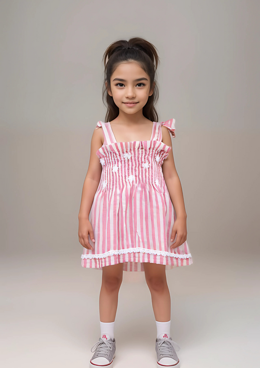 Girls Pink Striped Frock