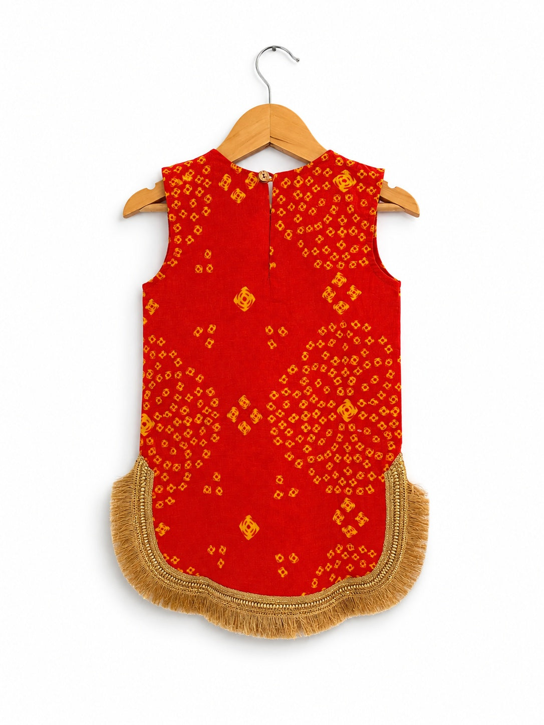 Girls Orange Bandhani Farshi Suit Set