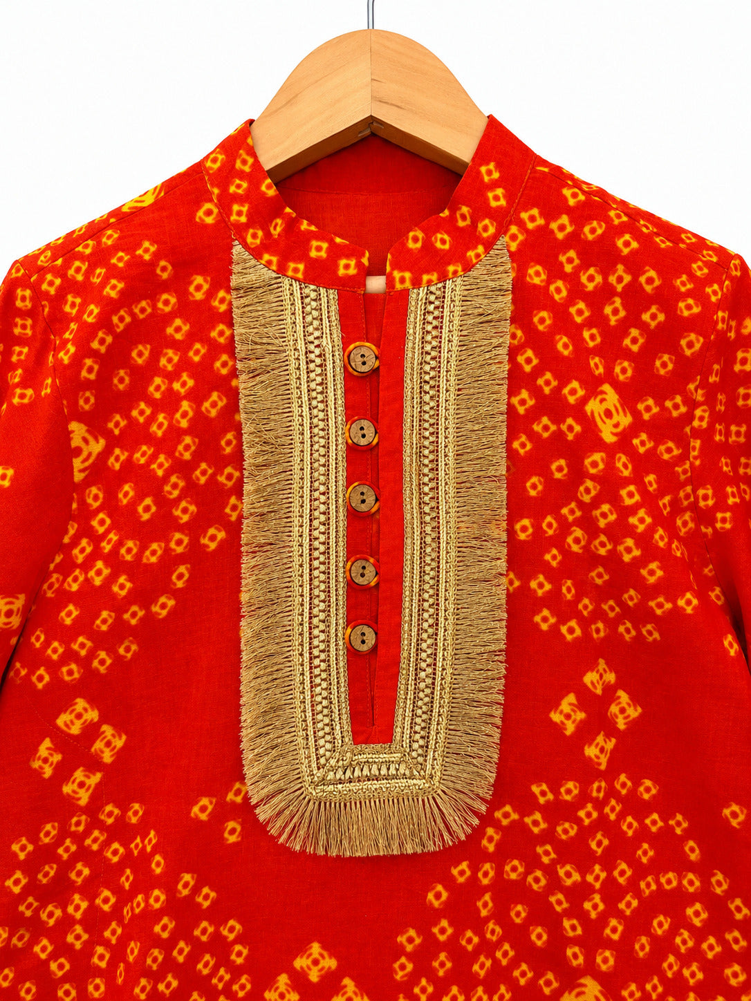 Boys Orange Bandhani Kurta Set