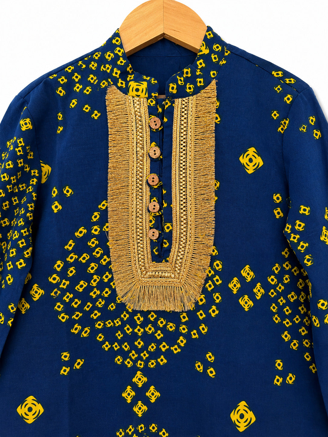 Boys Navy Bandhani Kurta Set