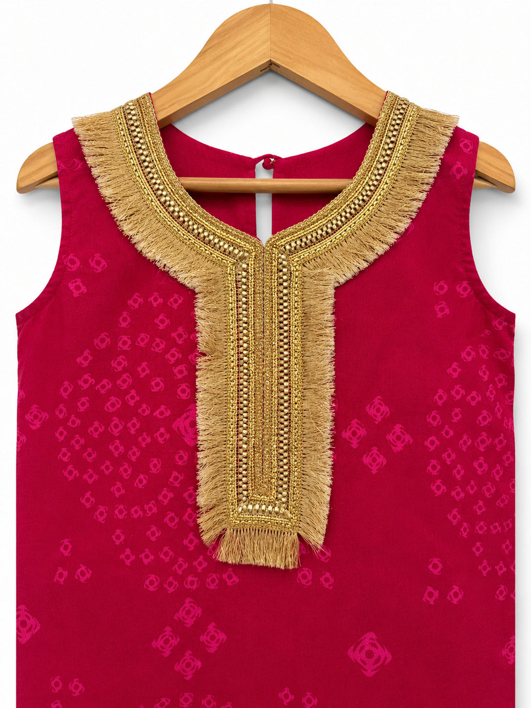 Girls Magenta Bandhani Farshi Suit Set