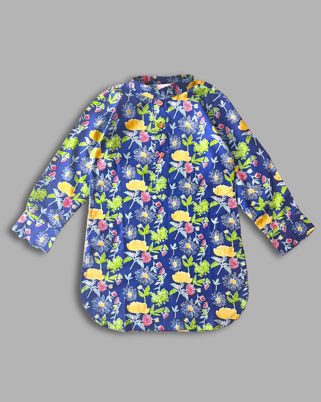 Boys Floral Kurta Pajama Set - Blue