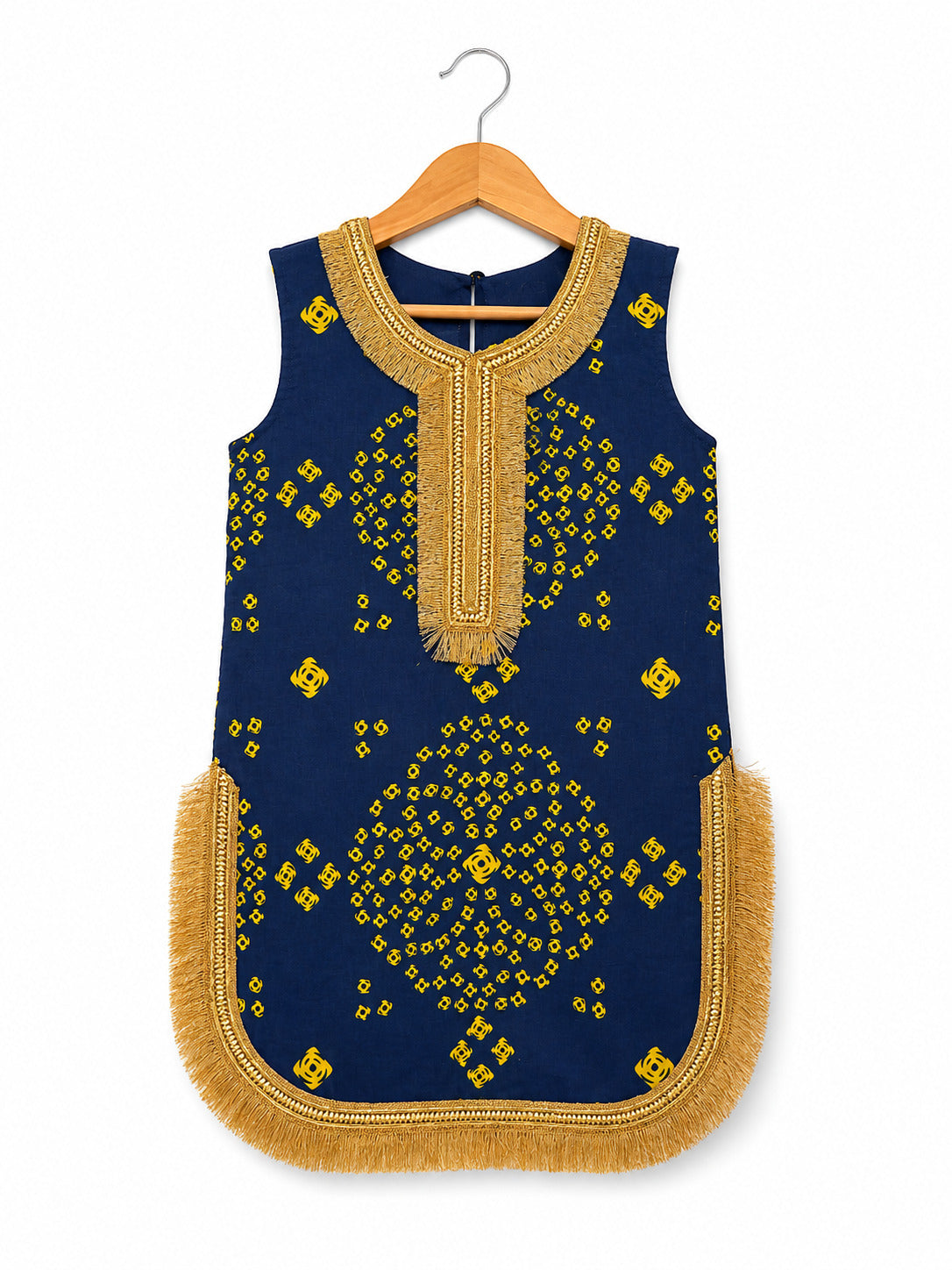 Girls Navy Bandhani Farshi Suit Set