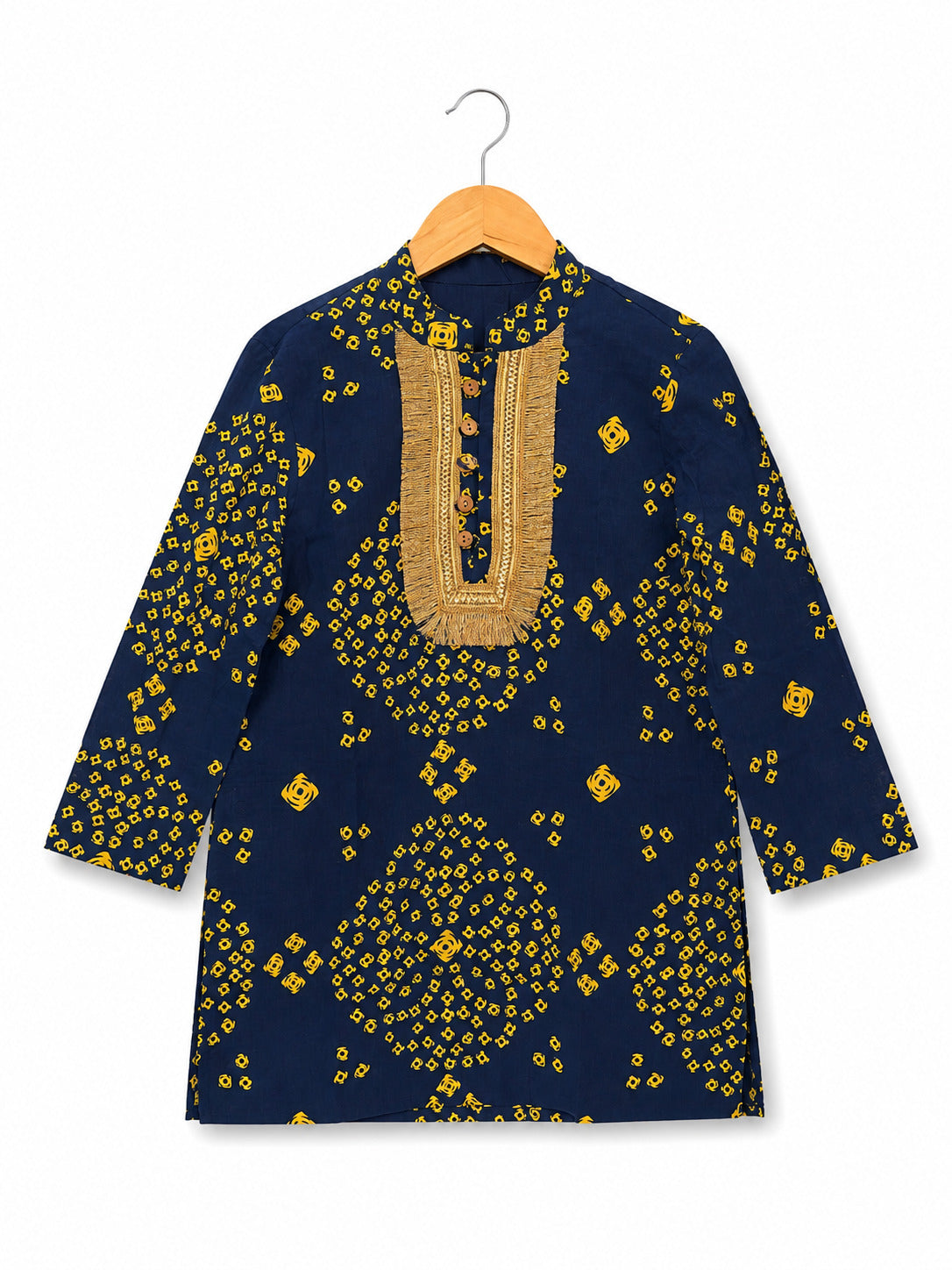 Boys Navy Bandhani Kurta Set