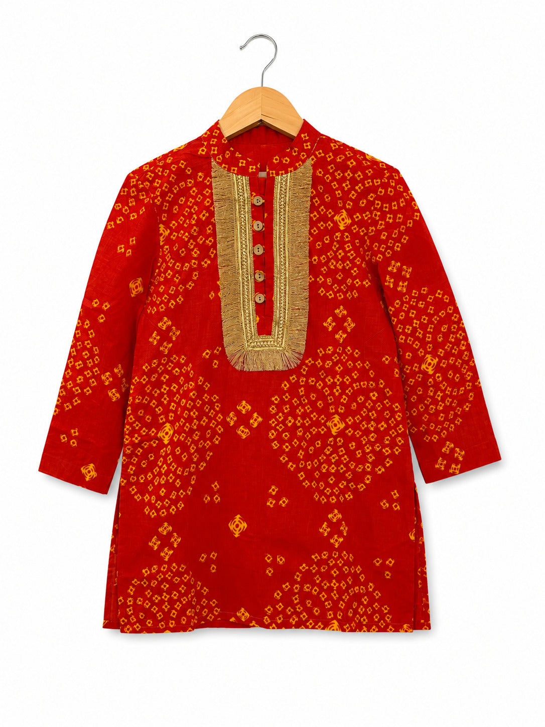 Boys Orange Bandhani Kurta Set