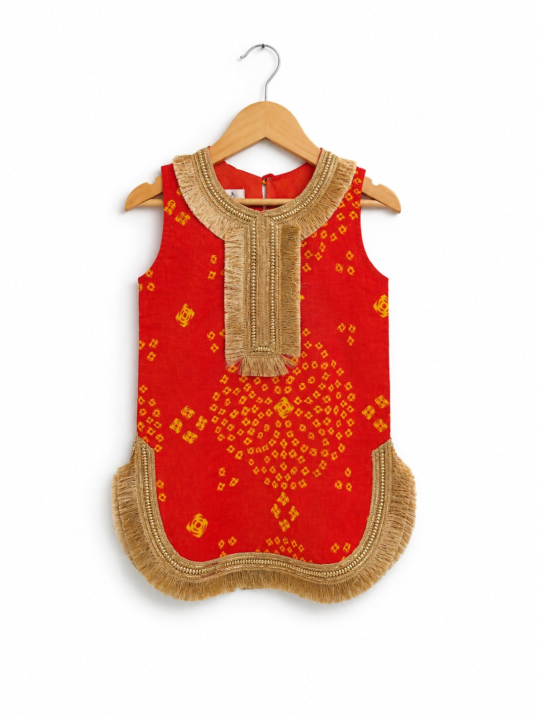 Girls Orange Bandhani Farshi Suit Set