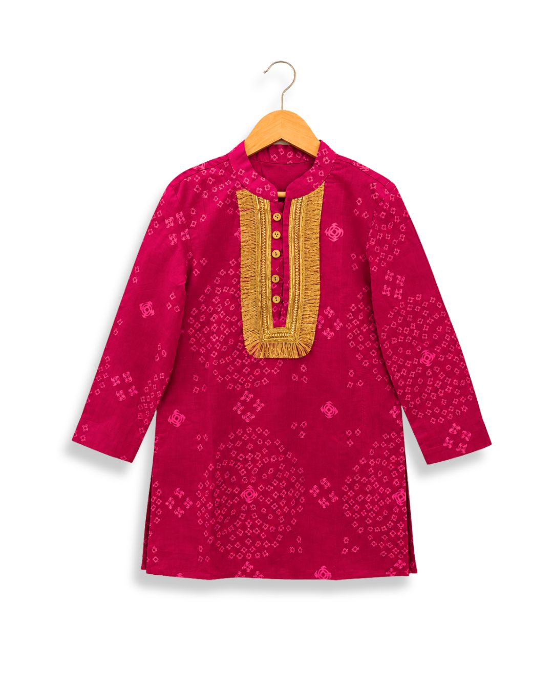 Boys Magenta Bandhani Kurta Set