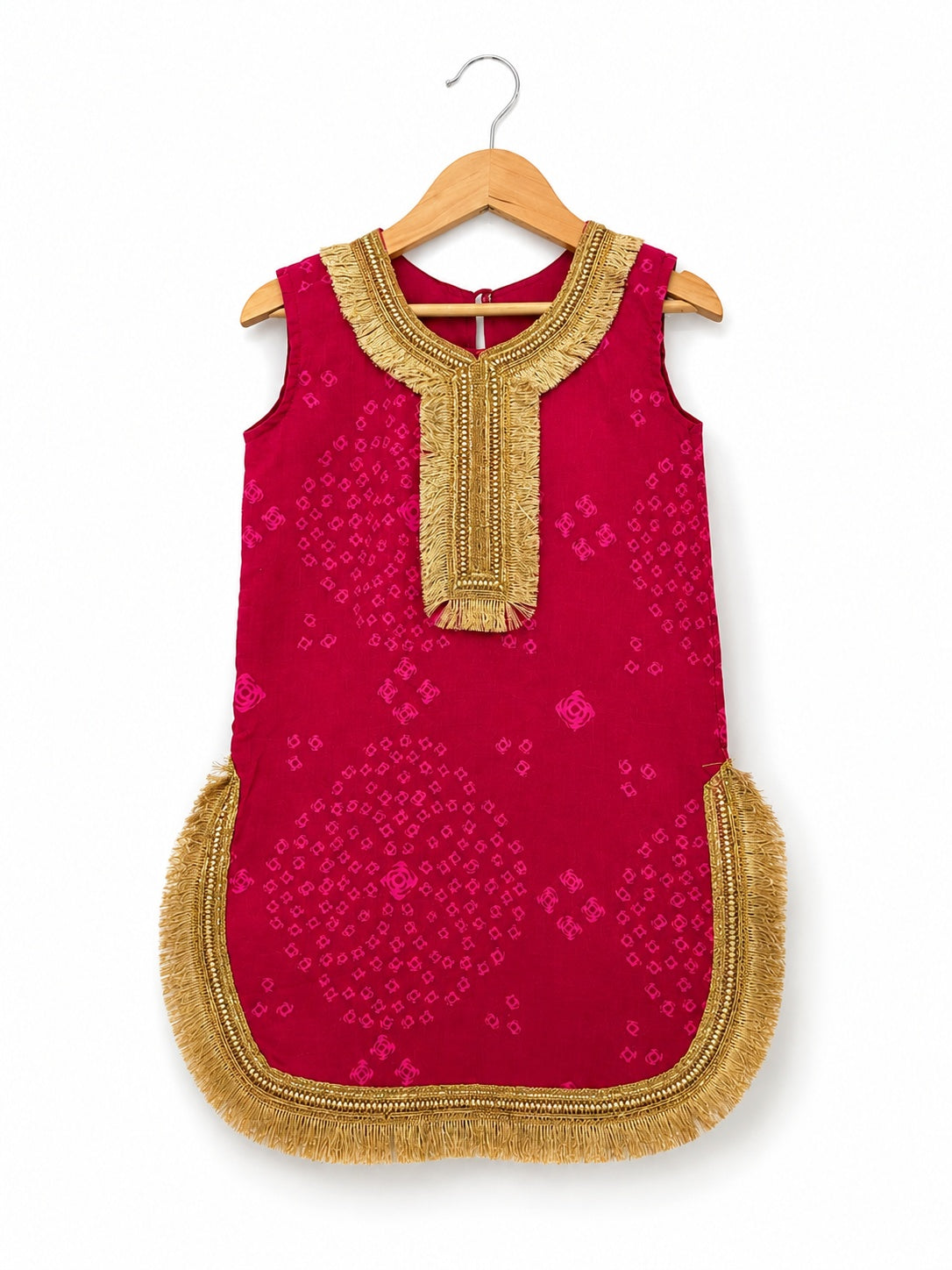 Girls Magenta Bandhani Farshi Suit Set