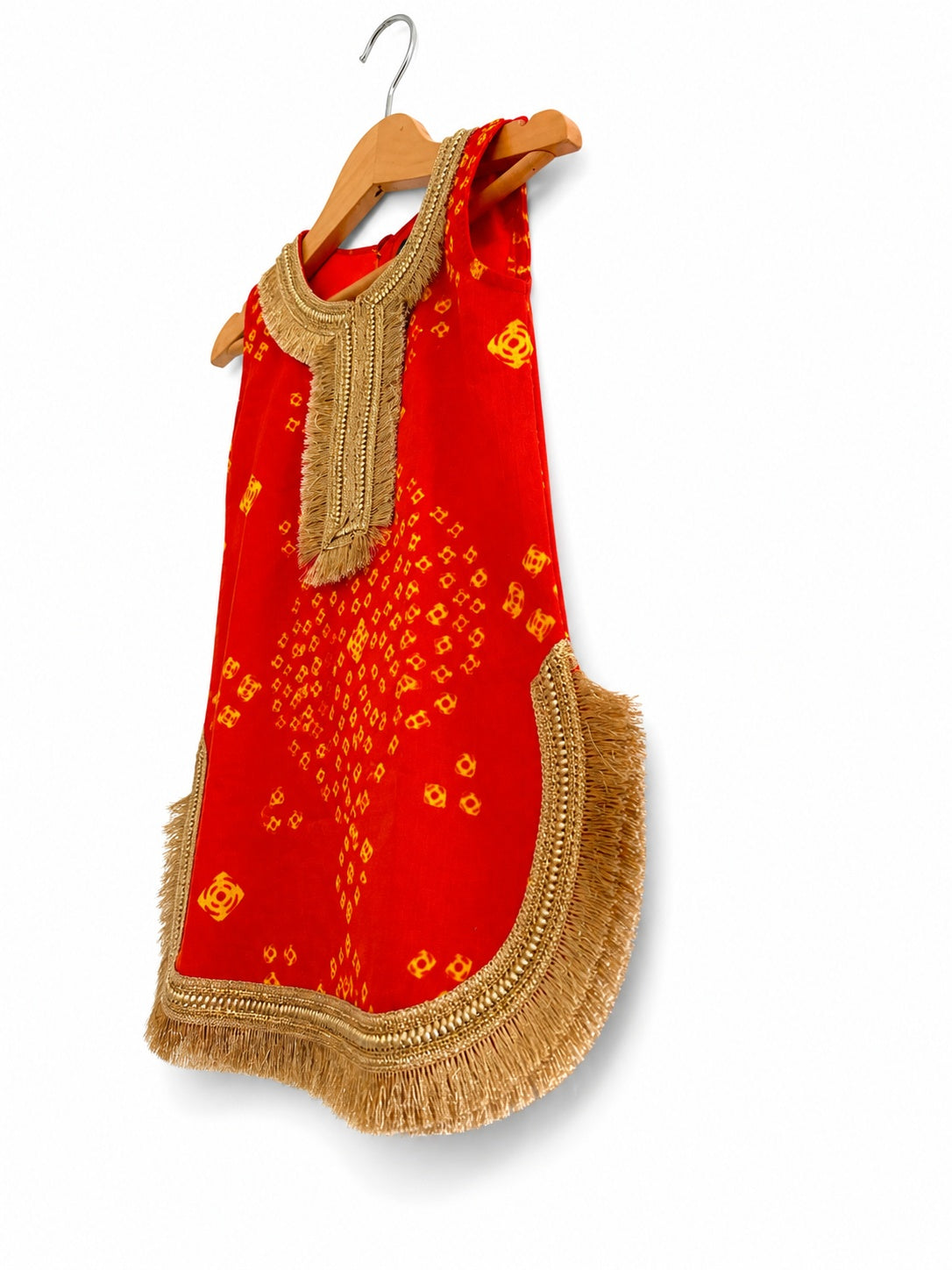 Girls Orange Bandhani Farshi Suit Set