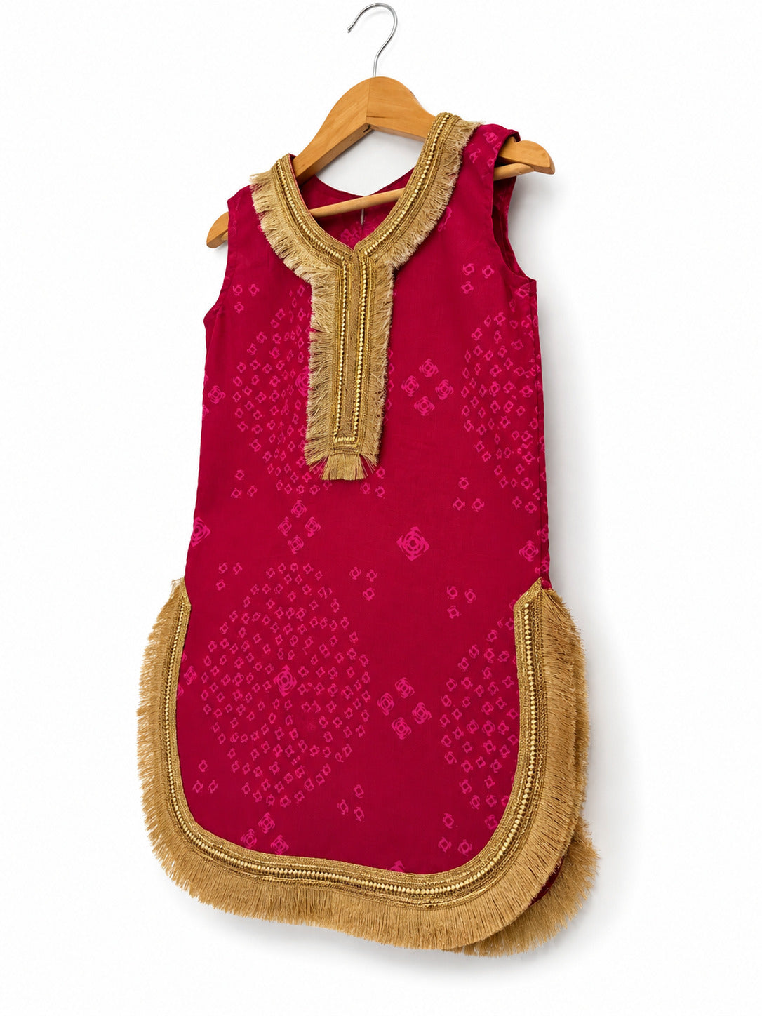 Girls Magenta Bandhani Farshi Suit Set