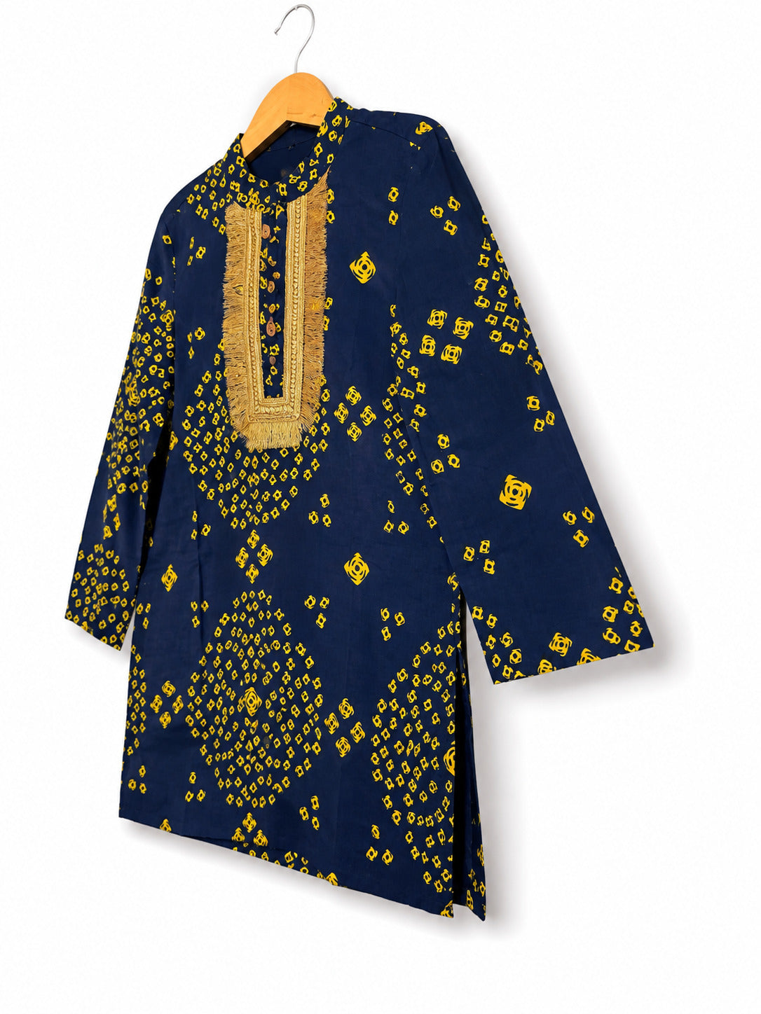 Boys Navy Bandhani Kurta Set